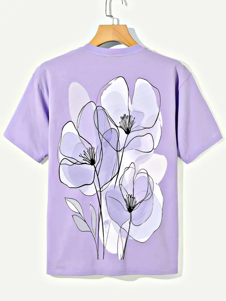 Flowers graphic light purple oversized t-shirt (XL)
