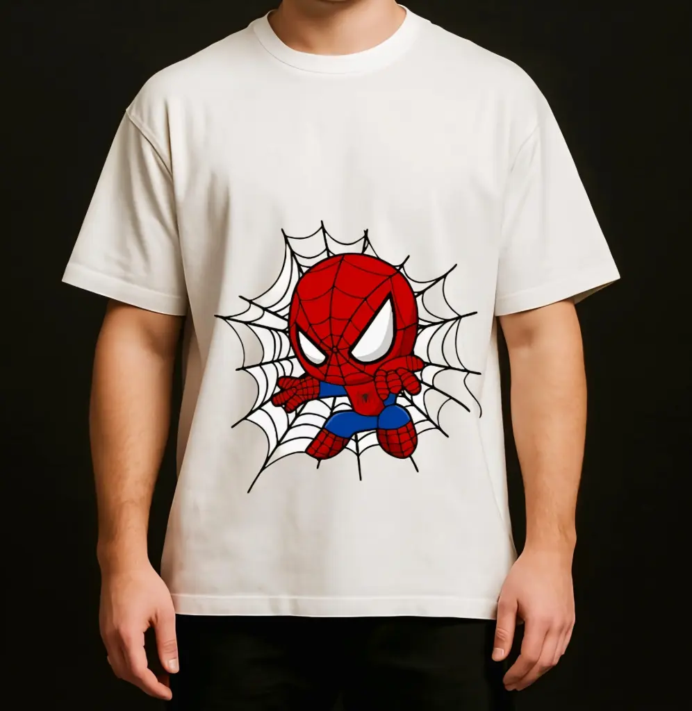 baby spider on white oversized t-shirt (XL)