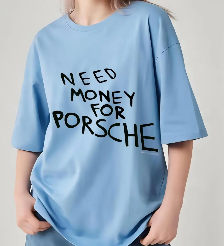 NEED MONEY FOR PORSCHE blue ocersized t-shirt (XL)